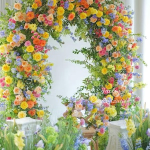 Bright Yellow Flower Arch,Colorful Floral Arch,Dopamine Decor,Summer Wedding Flower Garland,Shop Front Floral Decor,Wedding Floral Decor