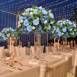 Blue Table Centerpiece Arrangement Flower Ball Table Runner Flower Centerpiece Wedding Aisle Flower Party Table Decor Big Flower Ball