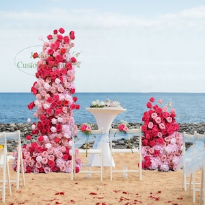 Outdoor Wedding Flower Arrangement, Centerpiece, Hot Pink, Blush Pink Rose Arch Flower, Event Party Arch Flower Background Decoration