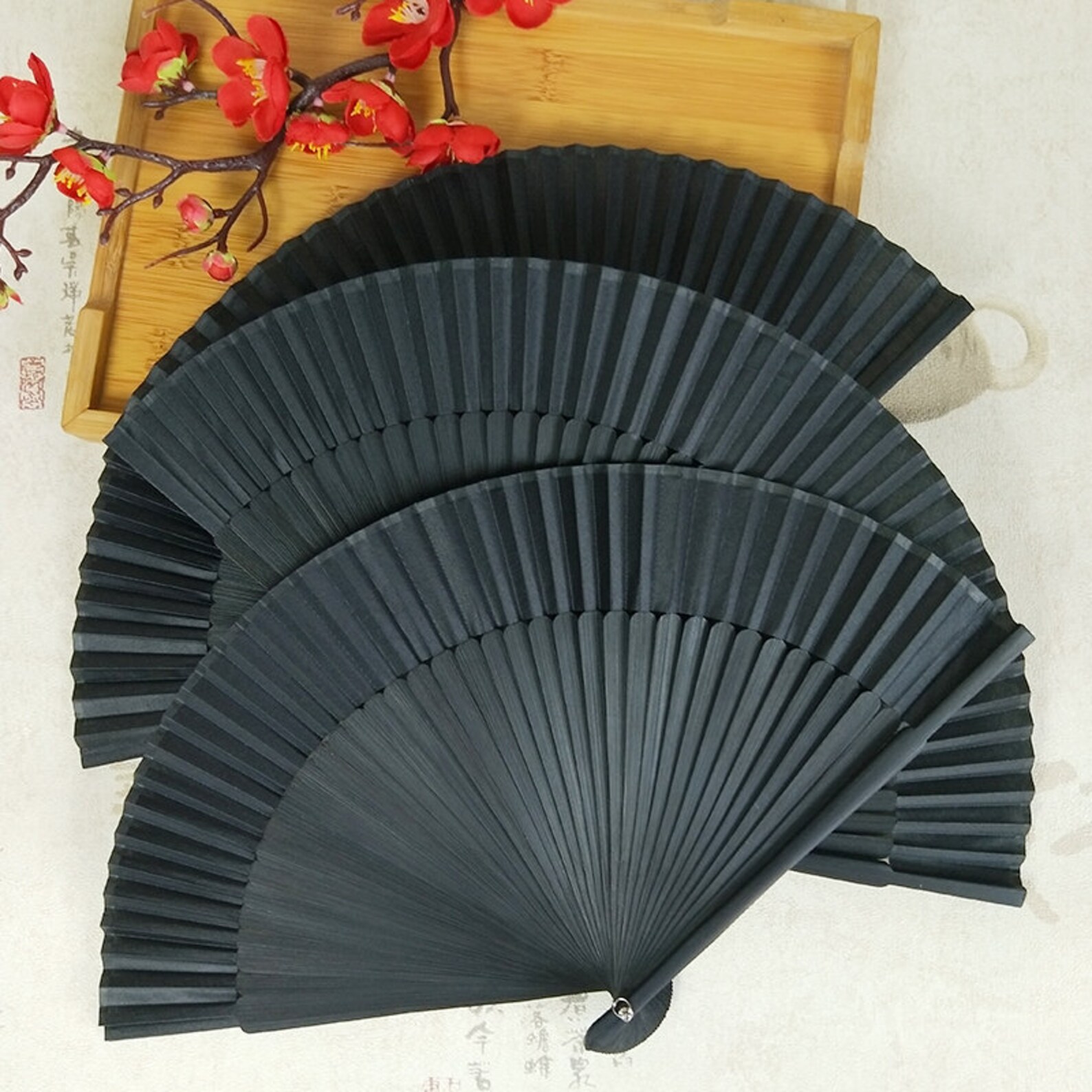 Black Hand Fans Personalized Handheld Folding Fan Man Etsy