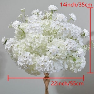 Centrotavola floreale artificiale con ortensia bianca e avorio, per matrimoni, centrotavola floreale per navata centrale, sfondo per addio al nubilato