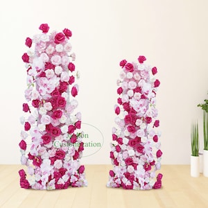 5D Artificial Flower Row Hot Pink Baby Pink Rose Orchid Wedding Flower Runner Events Party Background Decoration