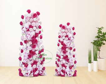 Fila de flores artificiales 5D, rosa fuerte, orquídea rosa bebé, corredor de flores para boda, decoración de fondo para eventos y fiestas
