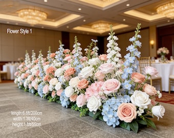 Guirnalda floral en tonos pastel, camino de mesa de flores artificiales, decoración para el pasillo de la mesa principal de la boda