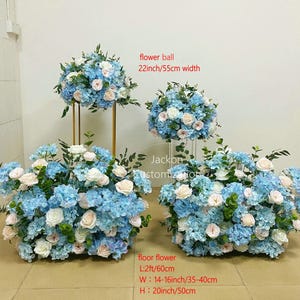 Fleur artificielle bleue pour allée de mariage, pièce maîtresse de fleurs, fleurs au sol, chemin de fleurs, décoration de fond de fête de mariage, composition florale
