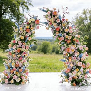 Vibrant Multicolor Flower Arch Column, Boho Outdoor Wedding Ceremony Decor