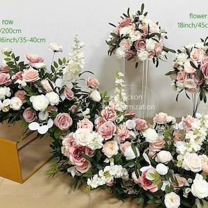 Dusty Pink Wedding Long Flower Runner Artificial Table Flower Centerpiece T-stage Road Lead Aisle Flower Artificial Flower Arrangement