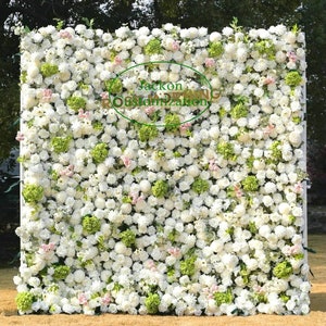 5D Artificial Cream Flowers Green Hydrangea Rolling Up Cloth Flower Wall Wedding Events Party Backdrop Decor