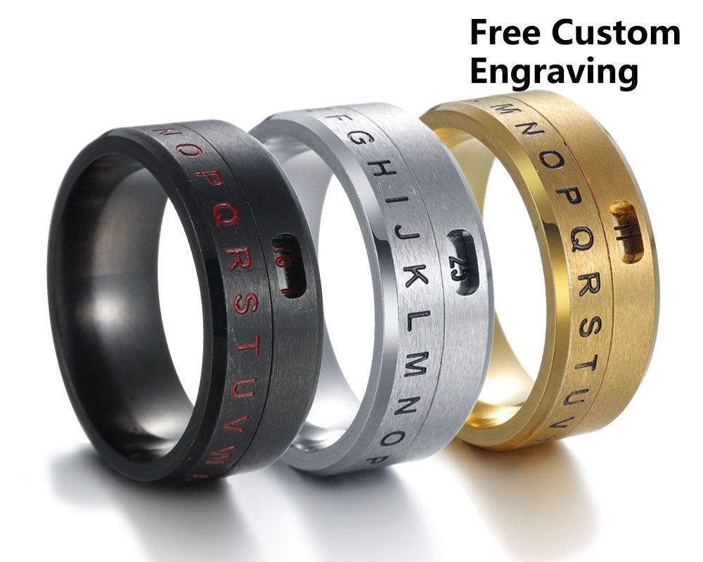 Rotatable Numbers Letters Rings Man Woman Ring Couples Wedding Etsy