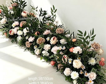 Guirnalda de flores artificiales de color rosa terracota para bodas, camino de pasillo con follaje.