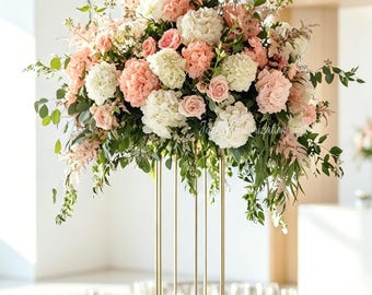 Centre de table blanc rose corail, décoration de mariage rose hortensia artificielle avec verdure