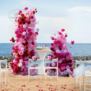 Hot Pink Artificial Fake Flower Pillar Handmade Flower Arrangement Wedding Ceremony Backdrop Decor Flower Centerpiece Home Decor Prop Floral