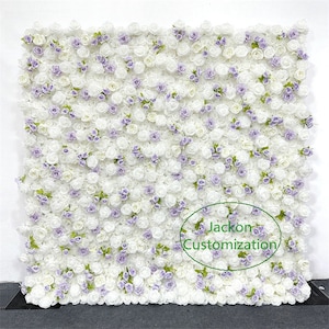 Ivory Light Purple Rose 5D Artificial Cloth Rolling Up Flower Wall Wedding Party Backdrop Decor Easy Assembly