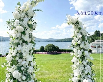 Flores artificiales de hortensias blancas y eucalipto para arco de boda, decoración floral para ceremonia.