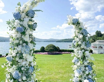 Light Blue Big Hydrangea Flower Arch, White 5D Artificial Floral Arch, Wedding Decoration Floral Garland, Outdoor Party Flower Arrangement