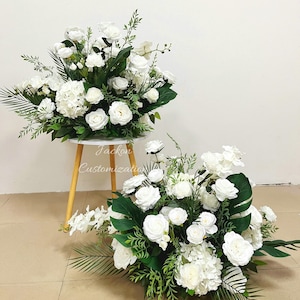 White Wedding Aisle Flower Monstera Decor Aisle Runner Floral Altar Decor Bridal Shower Flower Floor Arrangement Flower Stair Ground Floral