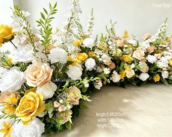 Yellow Ivory Champagne Floral Table Runner, Artificial Flower Garland, Spring Wedding Aisle Decor