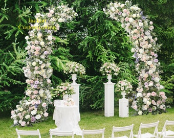 Guirlande de fleurs artificielles 5D en arc de cercle, pièce maîtresse, couleurs claires et verdure, événement de mariage, décoration de fond de fleurs en arc de cercle