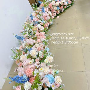 Rose Pink Peach Long Wedding Ceremony Aisle Runner Floral, Altar Decor, Bridal Shower Flower Arrangement, Ground Floral Floor, Flower Stair