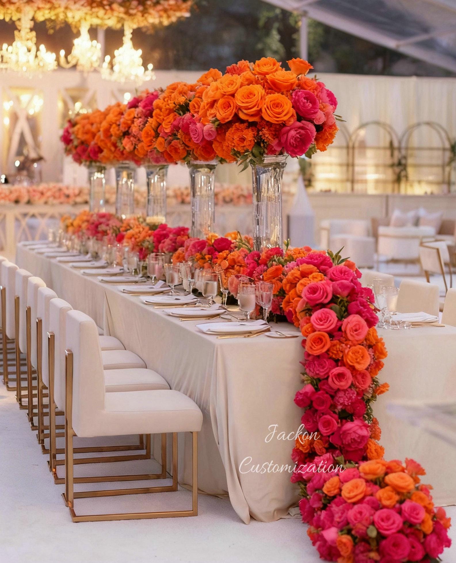 Centrotavola Floreali Rinlong – 6 Pezzi Finti In Tonalità Arancione Bruciato, Per Matrimoni, Decorazioni Autunnali, Bouquet Damigelle, Mensole