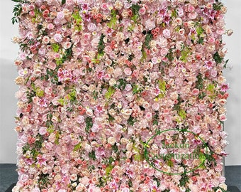 Tissu artificiel rose clair retrousser des fleurs sur le mur, accessoires de toile de fond pour photo de fête de mariage, assemblage rapide de qualité supérieure