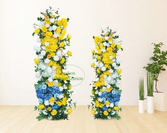 Amarillo brillante 5D arreglo de flores artificiales boda flor corredor eventos fiesta decoración de fondo