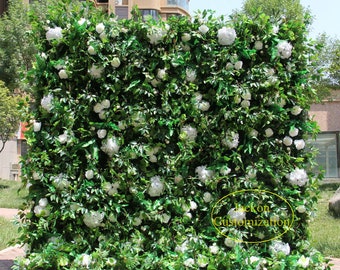 Fake Simulation Grass for Home Shop Backdrop Decor, White Rose Hydrangea Roll Up Fabric, Event Photography Decorations