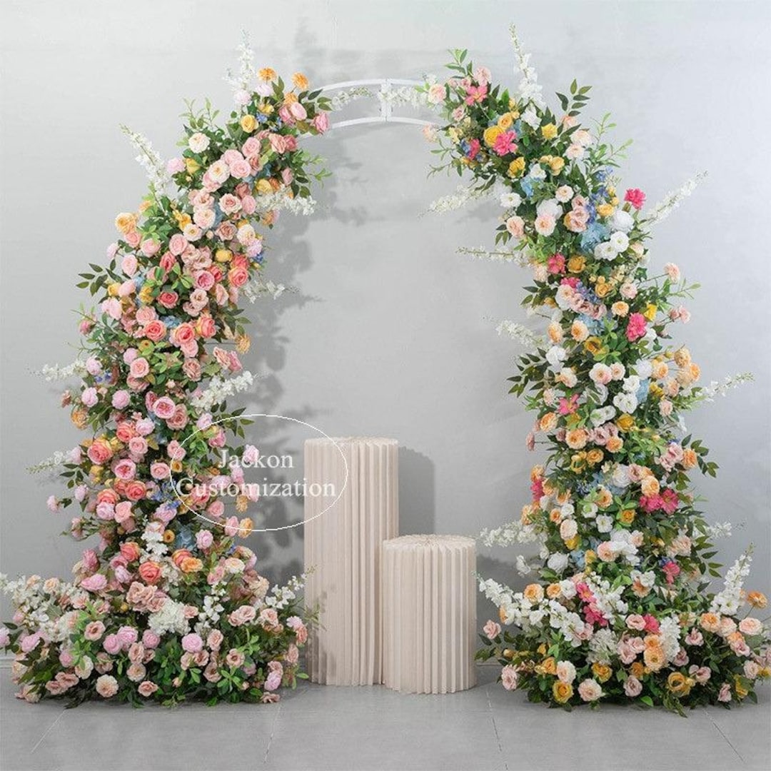 Spring Mini Arch Decor Spring Pastel Multicolor Floral Arch, Artificial Blush Peach Flower ...