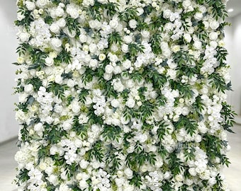 White Green Flower Wall, Artificial Floral Backdrop Panel, Wedding Photo Booth Party Decor