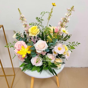 Spring Wedding Ceremony Aisle Flower,Yellow Small Aisle Runner Floral,Altar Decor,Bridal Shower Flower Arrangement,Floor Flower,Flower Stair