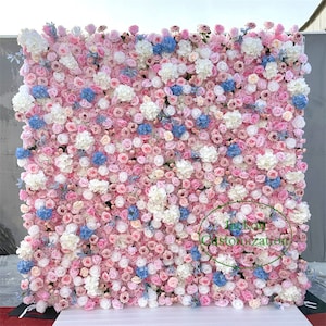 Rosy 5D Artificial Cloth Roll Up Flower Wall Wedding Party Photography Props Top Quality Quick Assemble