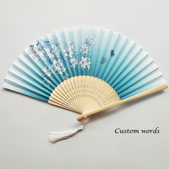 Skyblue Lily Hand Fans With Sleeve handheld Folding Fan - Etsy