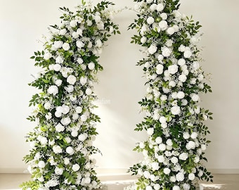 White Greenery Floral Arch, Artificial Rose Eucalyptus Flower Pillars, Wedding Ceremony Decor