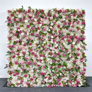 5D Artificial Cloth Rolling Up Flower Wall Hot Pink White Wedding Flower Arrangement Events Party Backdrop Decor