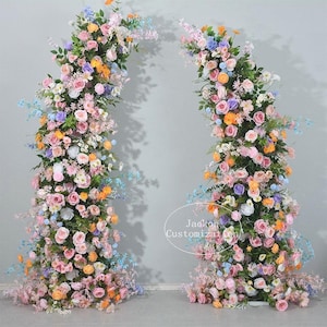 Composizione floreale artificiale ad arco primaverile 5D, fiore di seta rosa chiaro, decorazione per feste di matrimonio, ghirlanda floreale, decorazione per vetrina di negozi