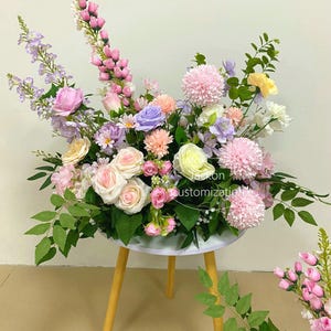 Spring Ground Flower Aisle Flower Rose Pink Wedding Flower Row Runner Wedding Stage Decor Business Party Background Decor Flower Arrangement