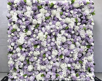 Lavender White Flower Wall, Artificial Rose Hydrangea Floral Backdrop Panel, Wedding Photo Booth Decor