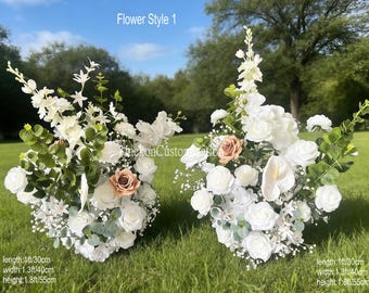 Arreglo floral artificial blanco topo para pasillo, flores para el suelo de la ceremonia de boda estilo boho.