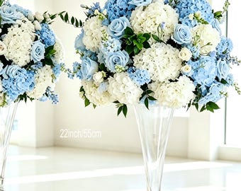 Blue White Hydrangea Rose Floral Centerpiece, Wedding Table Decor Flower Ball