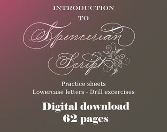 Calligraphy Practice sheets, Spencerian Script, Lowercase letters and Drill excercises, Digital Download