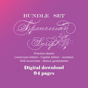 Hojas de práctica de caligrafía, escritura spenceriana, letras minúsculas y mayúsculas, descarga digital
