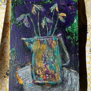 Lirio de los valles y otras flores en jarrones, original, único, nuevo, cuadro.