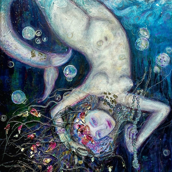 Too close to heaven -Sirene//Gemälde nach einem Märchen von H.C. Andersen,  als Druck erhältlich,  Figurativ, Unikat