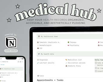Notion Medical Hub Template, Health Planner and Tracker (Digital Download)