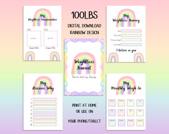 DIGITAL DOWNLOAD 100lbs Over The Rainbow Weightloss Journal - Including Measurements, Weekly Weigh in, Pounds Lost and Weightloss Rewards