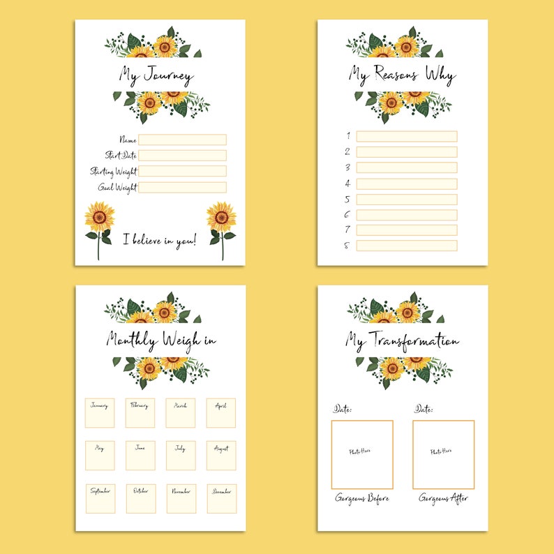 BINDED Sunflower Weightloss Journal Including Measurements, Weekly Weigh in, Pounds Lost and Weightloss Rewards image 3