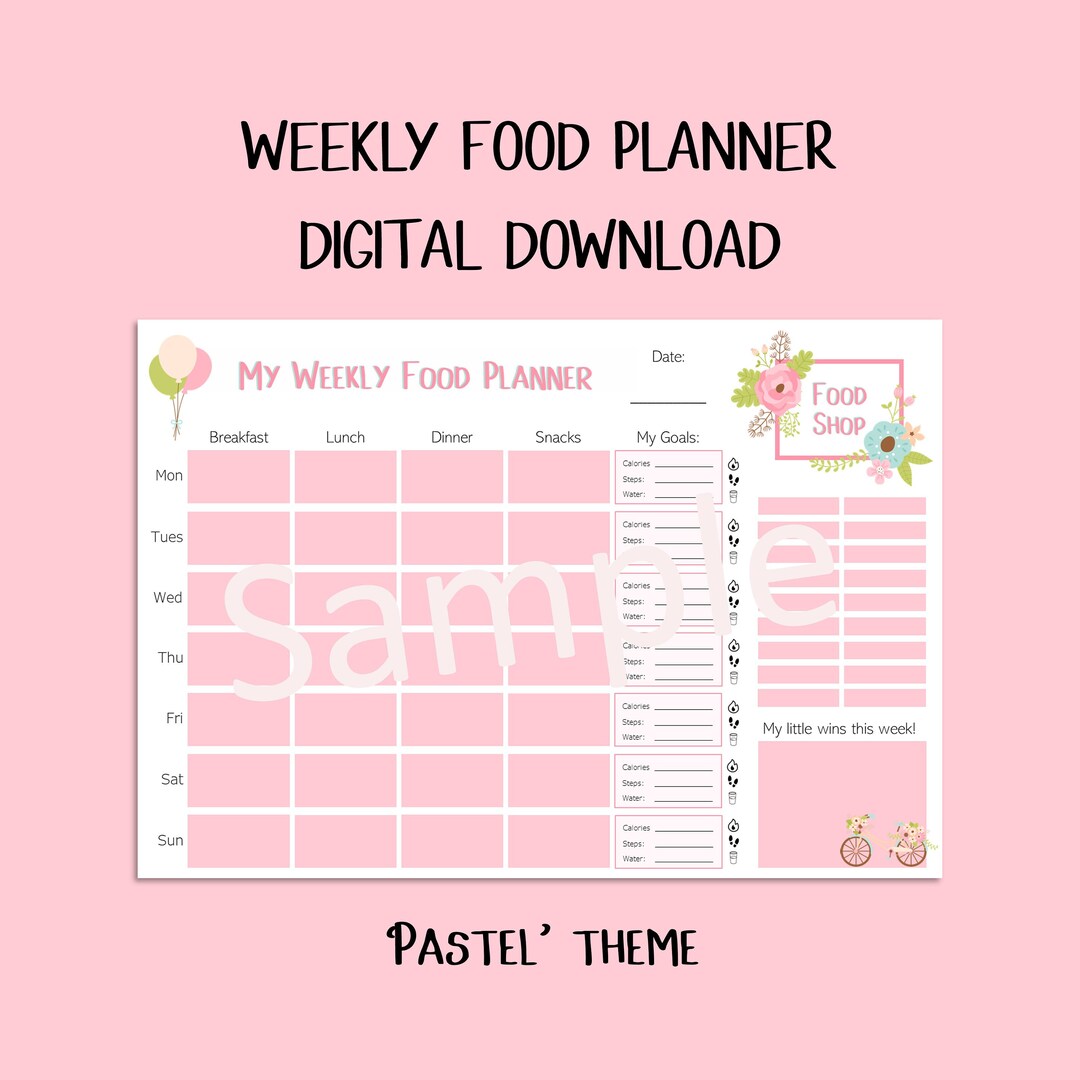 DIGITAL DOWNLOAD Weekly Food Planner Pastel Design Monday Etsy digital-download-weekly-food-planner-pastel-design-monday-etsy