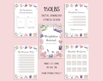 DIGITAL DOWNLOAD 150lbs Fitness Weightloss Journal - Including Measurements, Weekly Weigh in, Pounds Lost and Weightloss Rewards
