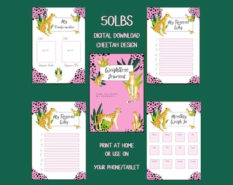 DIGITAL DOWNLOAD 50lbs Cheetah Weightloss Journal - Including Measurements, Weekly Weigh in, Pounds Lost and Weightloss Rewards