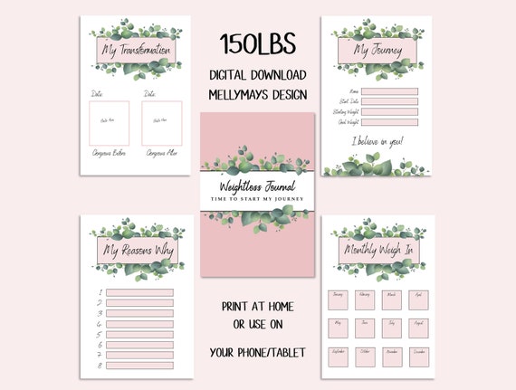 DIGITAL DOWNLOAD 150lbs Mellymays Weightloss Journal - Including Measurements, Weekly Weigh in, Pounds Lost and Weightloss Rewards
